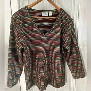 CHICOS Vintage Y2K Textured rainbow Striped Stretch Womens Size 2 Lg12 90s Y2K